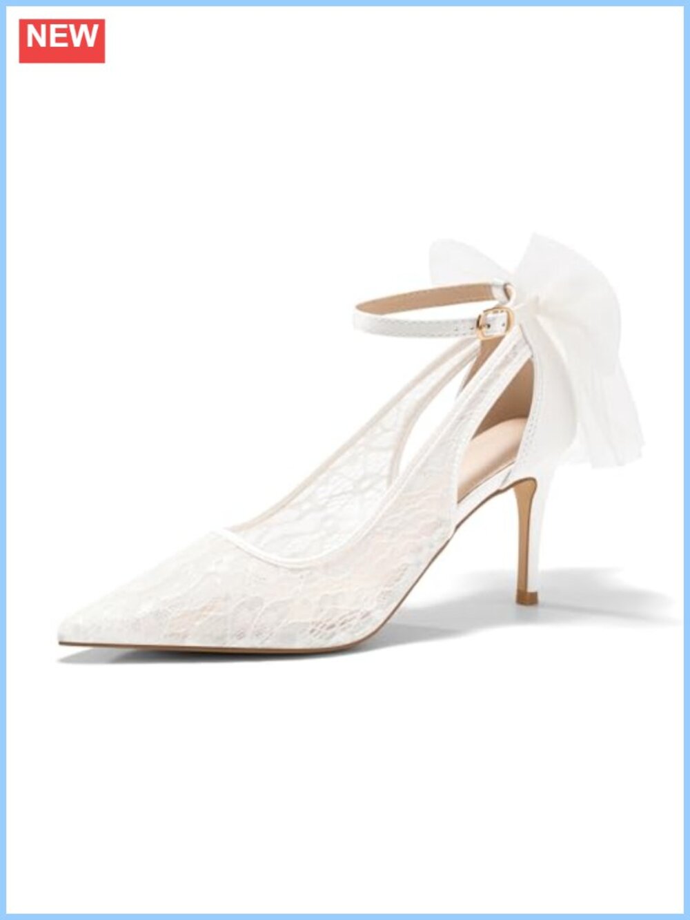 Lace Stiletto Pumps Closed Toe Bow Ankle Strap Wedding Party Dress Shoes